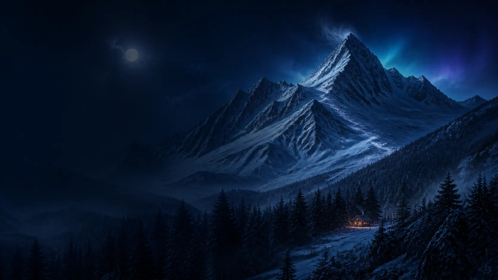 Mountain ridges receding into the evening sky